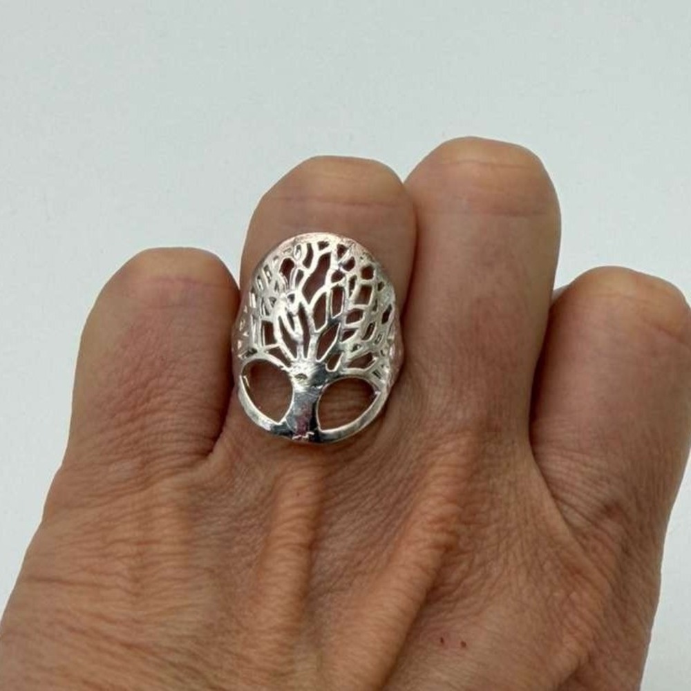 S925 Sterling Silver Tree Design Statement Ring Openwork‎ Size 6
